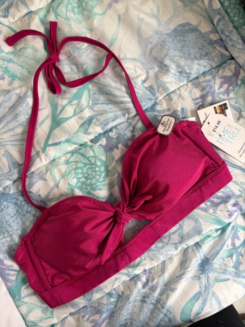 Magenta Bikini Top with Knot Front